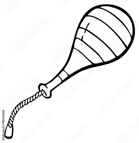 Cartoon line art balloon with rope, outline drawing of a children's party accessory, inflatable toy.