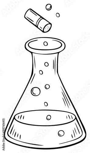 Laboratory flask with effervescent reactions and rising bubbles