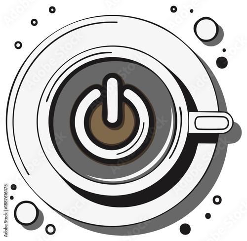 Coffee Cup with Power Button Concept Morning Energy Startup Refreshment Graphic Illustration