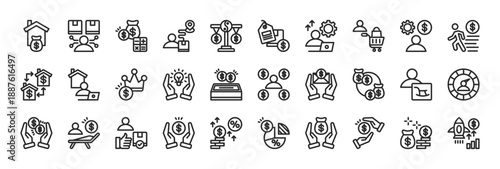revenue streams icon collection outline style. containing property, reseller, budget, distribution, balance, price, productivity, shopping, money management