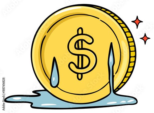 Melting Coin with Dollar Symbol Illustration Concept of Financial Loss and Economic Downturn