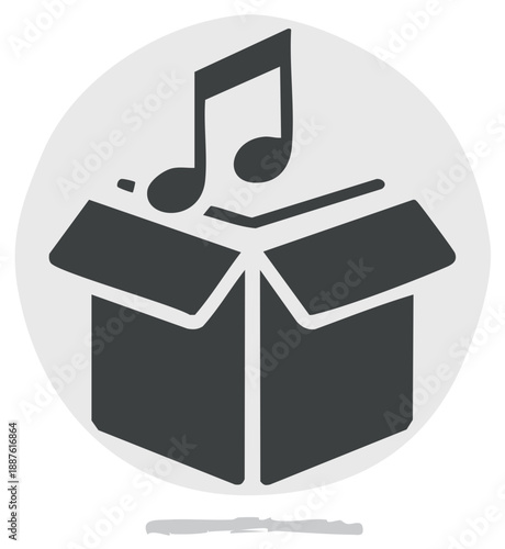 Open box with musical notes emerging symbol of music creation and discovery