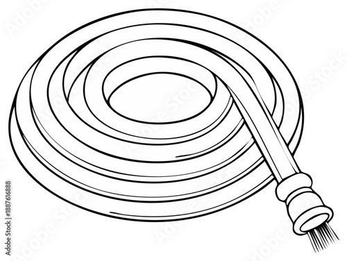 Coiled Hose Outline Illustration, Water Dispenser, Plumbing Tool, Irrigation Equipment