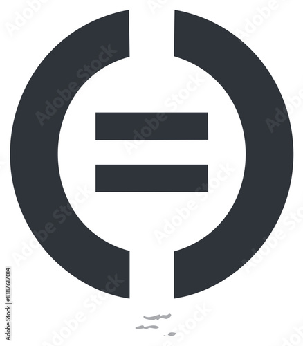 Abstract equal sign symbol within a circle with water reflection, design element.