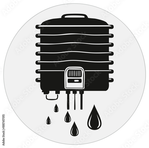 Water heater, illustration, vector icon, dripping water drops graphic.