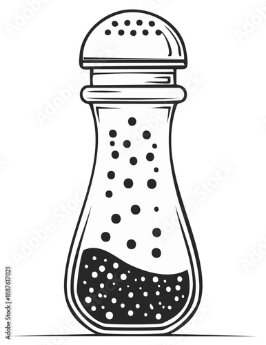 Classic glass salt shaker with scattered seasoning and perforated cap for dispensing condiments