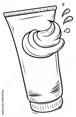 Tube of Shaving Cream with Swirls, Drops, and Black and White Vector Illustration