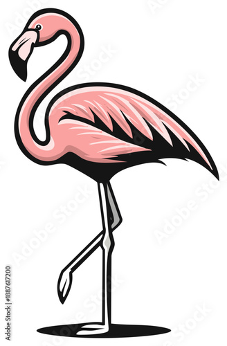Stylized Flamingo Illustration with Pink Feathers and Elegant Pose