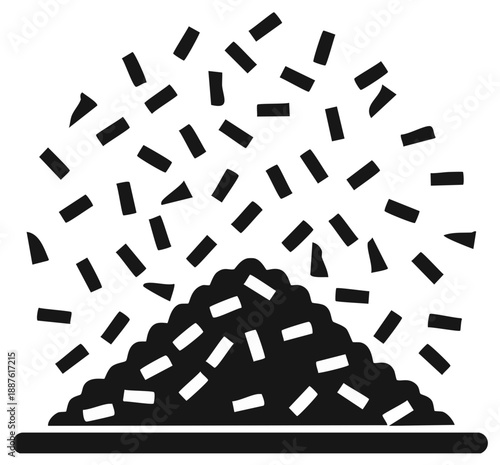 Abstract confetti explosion silhouette over a pile on a serving plate graphic