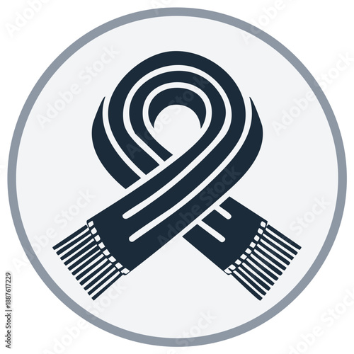Stylized Winter Scarf Illustration in Circular Frame Simple Neckwear Fashion Accessory for Cold Weather