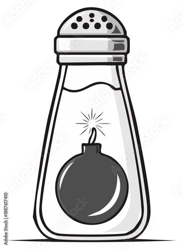 Exploding Bomb Inside a Salt Shaker Illustration Concept