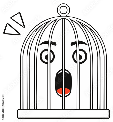 Surprised Cage Cartoon with Open Mouth and Exclamation Points Above