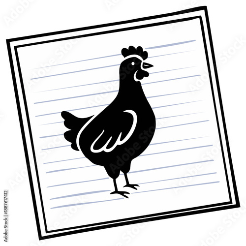 Chicken Silhouette on Lined Paper Framed Graphic Black and White Farm Animal Hen