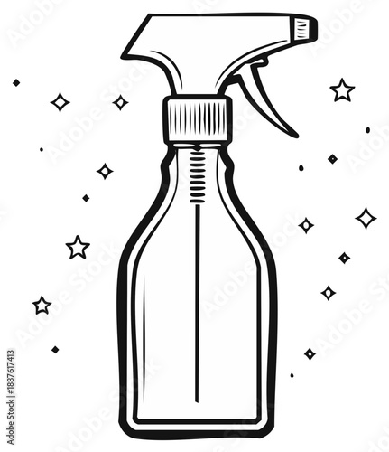 Illustrated cleaning spray bottle with stars