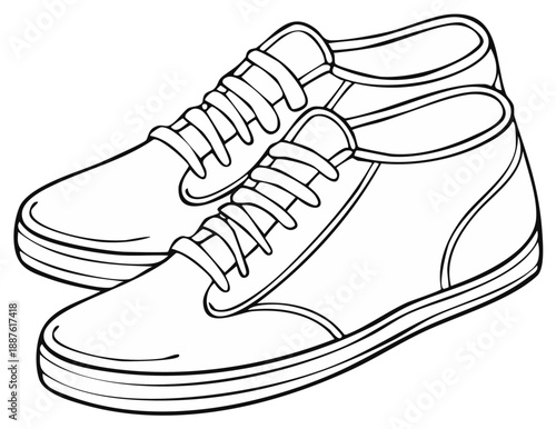 Line Art Illustration of Casual Mid-Top Sneakers with Laces