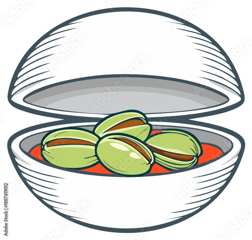 Pistachio Nuts in a White Bowl with Lid Open