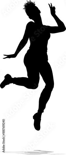 A happy woman jumping for j...