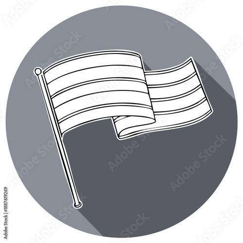 Waving striped flag on flagpole with long shadow illustration