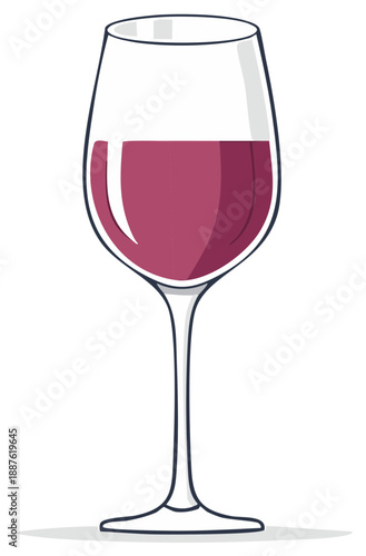 Illustration of a glass filled with red wine on a white background