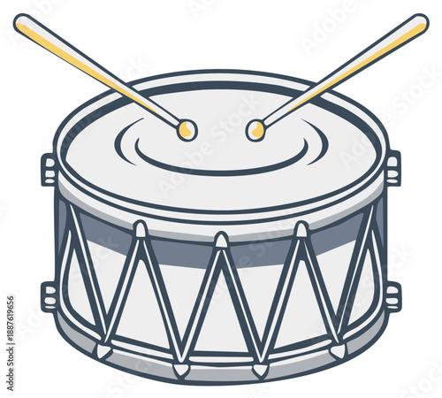 Cartoon illustration of drum and drumsticks musical percussion instrument rhythm making