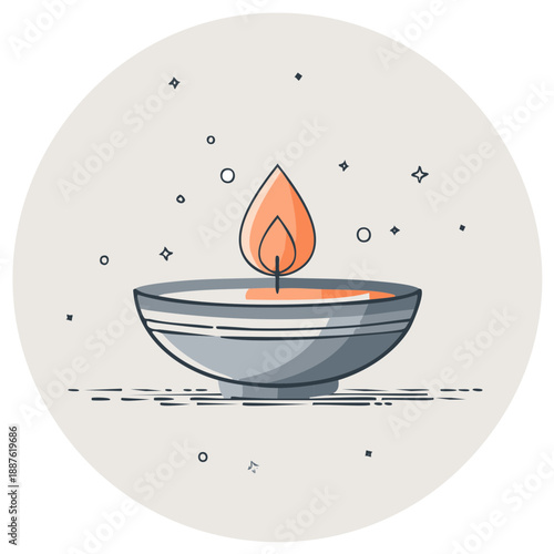 Diya oil lamp with a warm flickering flame lit for celebration or spiritual illumination