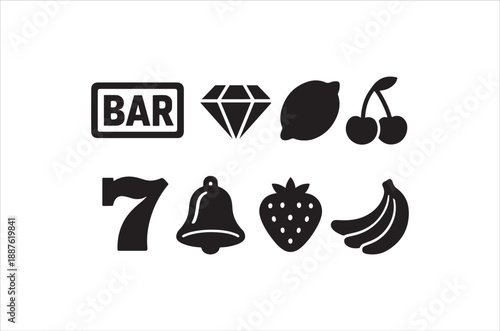 Classic slot machine symbols bars diamonds cherries and lucky sevens displayed