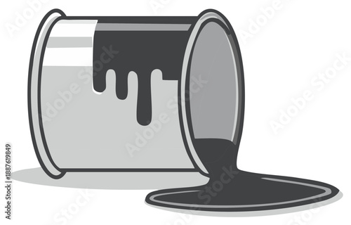 Black Paint Can Spilling Liquid Dark Substance