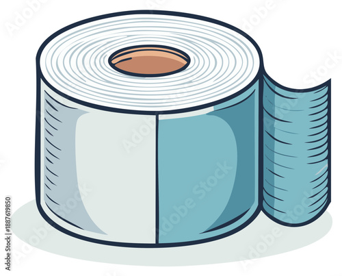 Roll of Toilet Paper Unrolling with Blue and White Texture Illustrated
