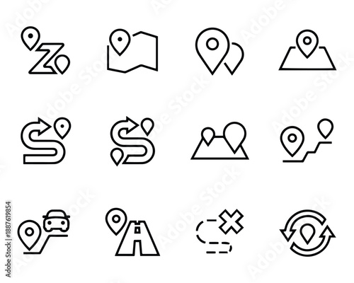 Outline Route Map Icons Set