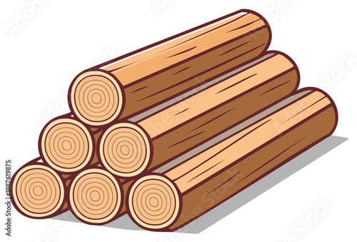 Stack of Wooden Logs and Lumber for Construction and Fuel