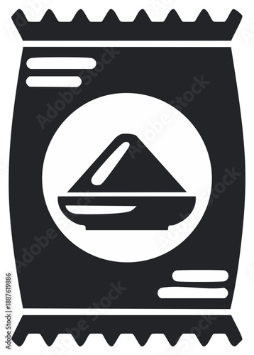 Packaging bag with symbol of spices or powder inside in a simple vector illustration