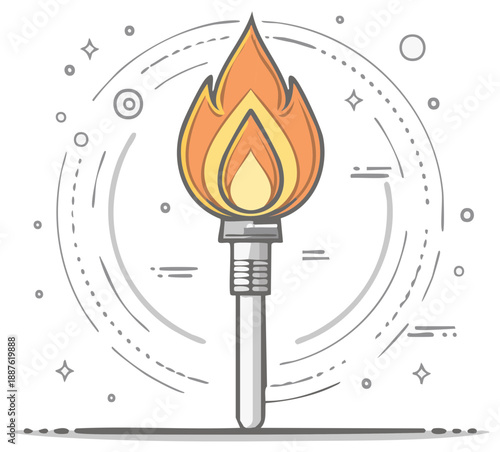 Iconic Olympic Torch with Flaming Fire and Abstract Circular Design Elements