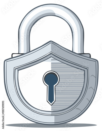 Illustration of a silver padlock with a shield emblem symbolizing security and protection