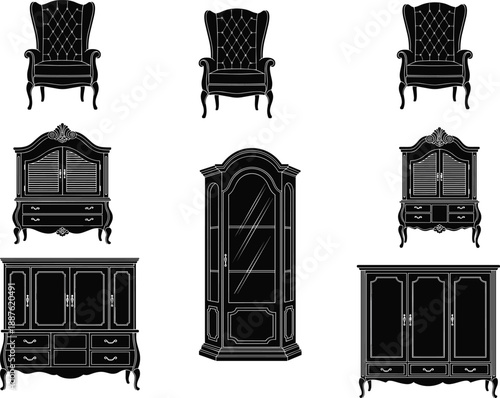 Classic, Vintage, Furniture, Collection, Silhouette,