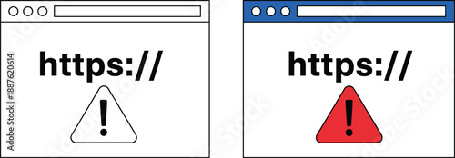 HTTPS security warning in web browser window illustration showing unsafe website alert, internet privacy risk, and cybersecurity concept