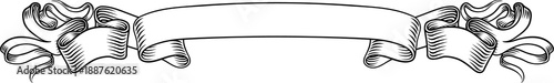 A scroll or banner ribbon paper parchment design element in a vintage woodcut etching style.
