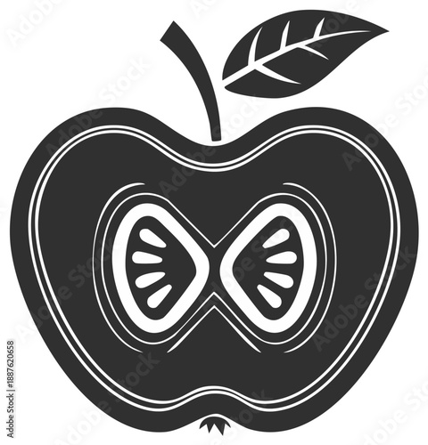 Stylized Silhouette of a Halved Apple with Seed Core