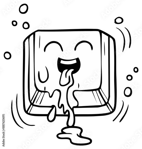 Excited Computer Keyboard Key Cartoon Character Dripping Saliva Expressing Joy