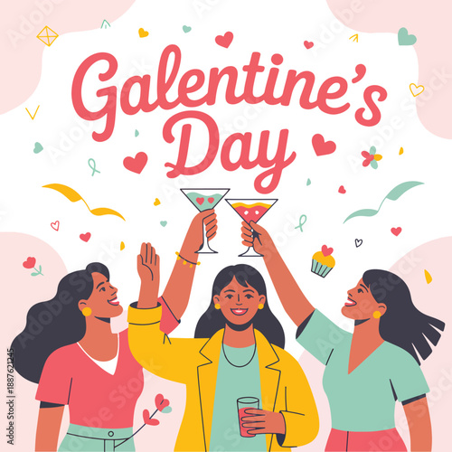 Three women celebrating Galentines Day with drinks and smiles, friends celebrate Galentines Day