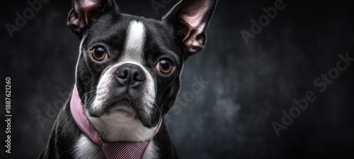 Wallpaper Mural Boston Terrier Square with Slim Tie Heart Rosette on Black Backdrop Torontodigital.ca