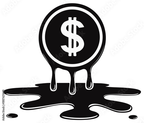 Melting Dollar Coin Illustrates Financial Loss or Currency Depreciation Symbol