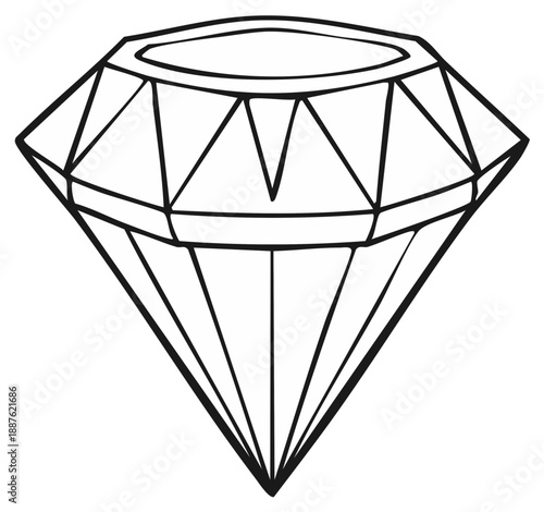 Diamond Illustration Black and White Outline Sketch Sparkling Gem Cut Facets Jewel Precious Stone Treasure Luxury