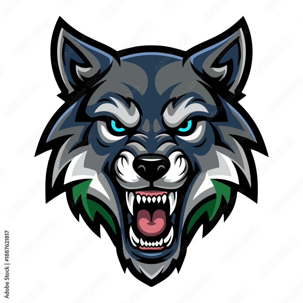 Obraz premium Fierce wolf head with open mouth and sharp teeth