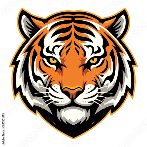 Majestic tiger head with fierce gaze and vibrant orange colors