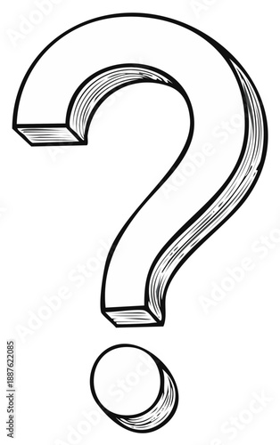 Stylized three dimensional question mark icon representing query and uncertainty
