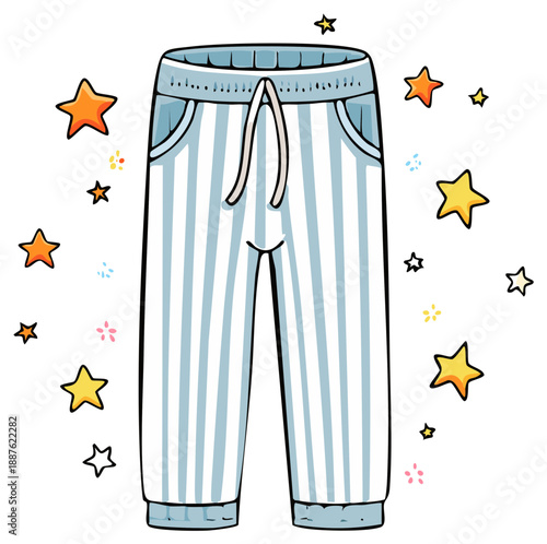 Striped Pajama Pants Adorned with Whimsical Stars and Confetti Elements