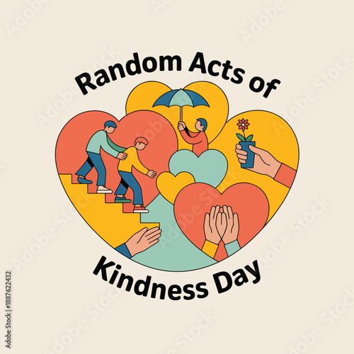 Colorful heart with people performing random acts of kindness day