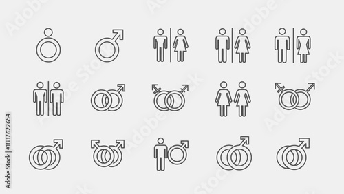 Gender Symbols and Icons Representing Relationships and Identity.