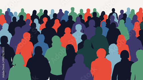 Diverse Crowd Silhouettes Many People Gathering Together.