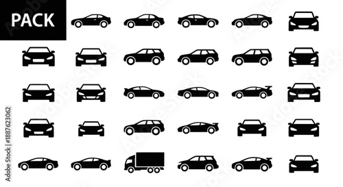 Collection of Diverse Car Silhouettes and Icons.